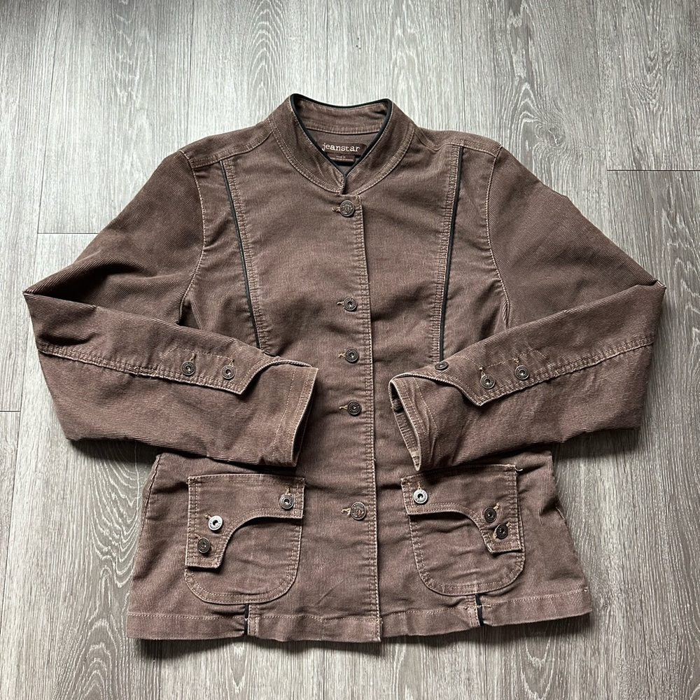 Jeanstar Brown Corduroy Utility Jacket Stand-Up Collar L